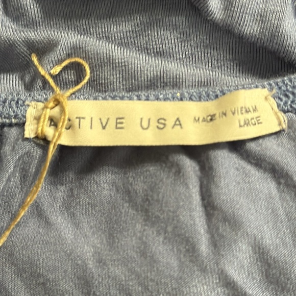 ACTIVE USA Back Tie Puff Long Sleeve Crop Top Steel‎ Blue Purple Size L Shirt - Picture 4 of 6